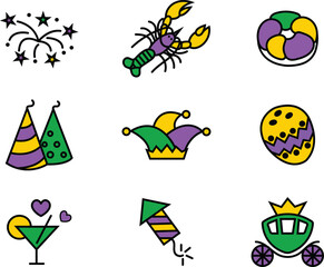Celebration icons for festive party and carnival with celebratory elements