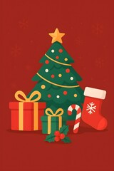 “Christmas Snow Globe with Christmas Tree, Gifts and Decorations – Festive Holiday Illustration”