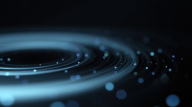 Glowing blue dot rings forming abstract vortex on black background, big data and technology concept - Powered by Adobe