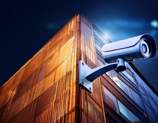 security camera on building at night