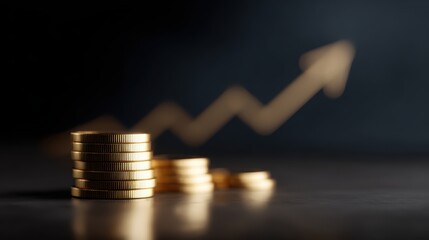 3D investment concept with gold coins, profit chart, stock market growth, and rising percentage arrow