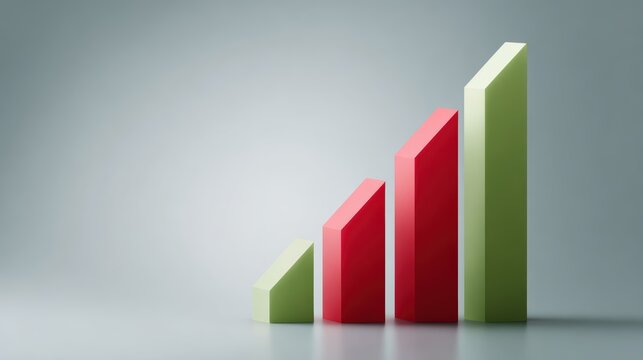 Green and red arrows on bar chart, vector icon showing increase and decrease in sales or performance