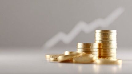 Financial business growth with gold coins, 3D money, currency, and success graph showing upward trend
