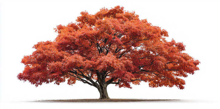 A vibrant autumn maple tree with orange and red leaves, isolated on a white background. - Powered by Adobe