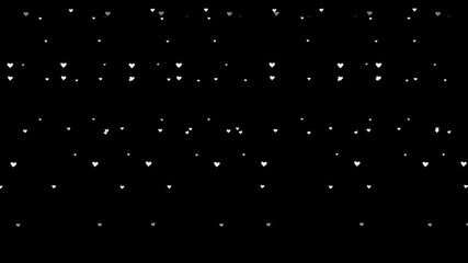 Romantic white hearts falling on black background, drooping heart particles, white hearts particles rain, hearts float effect animation, shining hearts animation, black background, 2d falling hearts - Powered by Adobe