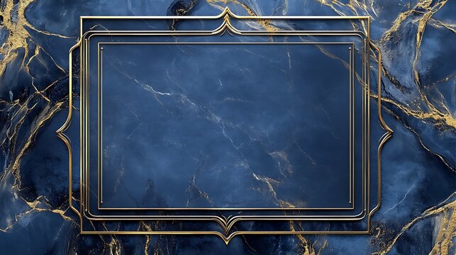 A blue marble background with gold veins and a gold ornate frame in the center of the image