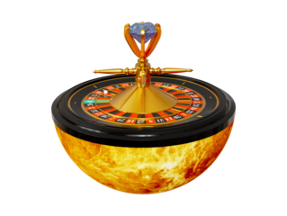 Golden roulette wheel isolated on white casino background