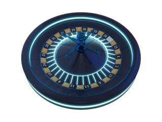Blue casino roulette wheel top view isolated on dark background