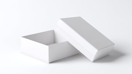 White folding gift box, opened and closed, 3D rendering mockup, isolated on white background
