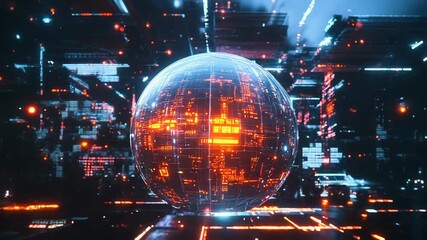 Global data network inside a futuristic digital city - Powered by Adobe