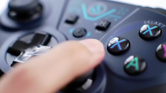 Playing video game with controller closeup.