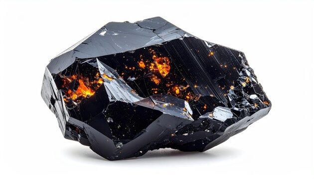 A dark, faceted crystal with internal fiery glow - Powered by Adobe