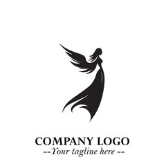 Elegant Black Angel Woman Silhouette Logo Symbol on White Background