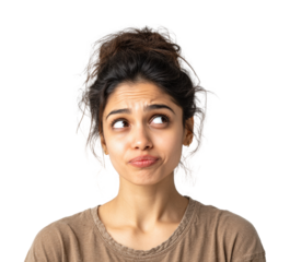 Contemplative woman portrait natural light isolated on transparent background
