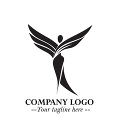 Obraz premium Elegant Black Angel Woman Silhouette Logo Symbol on White Background