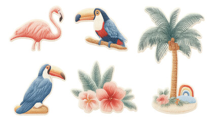 Obraz premium Exotic Tropical Birds and Flora Isolated on Transparent Background for Creative Projects