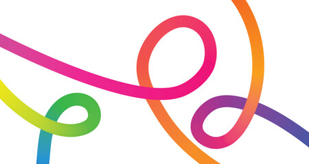 Vibrant rainbow colored abstract wavy lines and curves on a clean white background