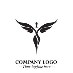 Elegant Black Angel Woman Silhouette Logo Symbol on White Background