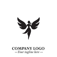 Elegant Black Angel Woman Silhouette Logo Symbol on White Background