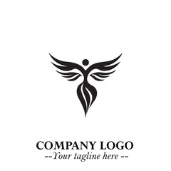 Elegant Black Angel Woman Silhouette Logo Symbol on White Background