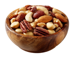 Healthy mixed nuts snack bowl kitchen food isolated on transparent background