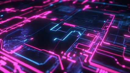 Circuit board lines forming abstract neon glowing network grid - Powered by Adobe
