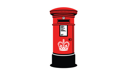 A classic red british post box with a crown emblem is a recognizable symbol of mail delivery services in the united kingdom.