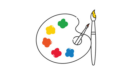 An art palette with colorful paints and brushes is ready for creative expression.