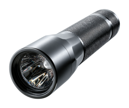 Exploring brightness flashlight use in adventures nature isolated on transparent background