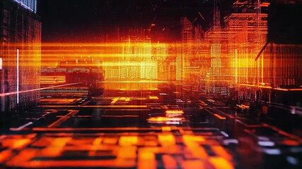 Digital cityscape illuminating server room data network - Powered by Adobe