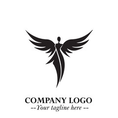 Obraz premium Elegant Black Angel Woman Silhouette Logo Symbol on White Background