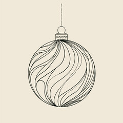 Elegant line art Christmas bauble with flowing decorative patterns, ideal for holiday cards, festive branding, packaging, and modern seasonal decor