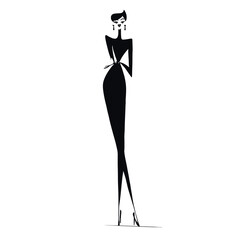Minimalist hand-drawn silhouette of an elegant woman in a long dress and heels, perfect for fashion branding, editorial layouts, and modern design projects