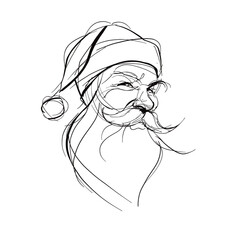 Expressive hand-drawn line art portrait of Santa Claus with hat and beard, perfect for Christmas decor, holiday branding, cards, and festive designs