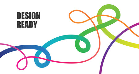 Colorful abstract flowing lines and curves with the words design ready in black text