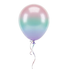 Iridescent Balloon With Gradient Colors Floating Against Transparent Background With Twisty Ribbon And Subtle Shine