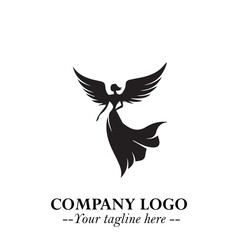 Elegant Black Angel Woman Silhouette Logo Symbol on White Background