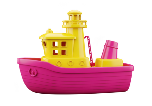 Colorful Toy Boat with Pink Hull and Yellow Details Design