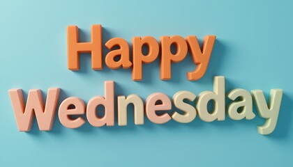 Colorful vibrant 3d text wishing a happy wednesday on a pastel background with soft shadows