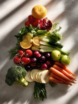 Vibrant Fruit and Vegetable Arrangement in Holiday Tree Form