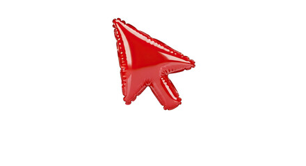 Glossy red arrow cursor icon with a shiny metallic finish isolated on transparent background