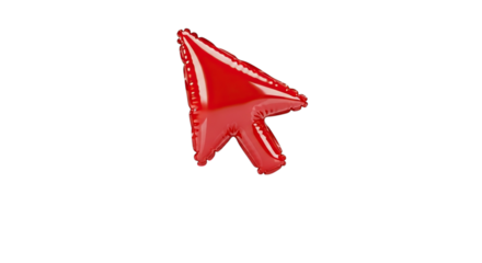 Glossy red arrow cursor icon with a shiny metallic finish isolated on transparent background
