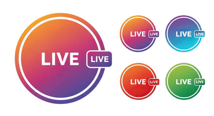 Collection of vibrant circular live stream icons with gradient colors isolated on transparent background