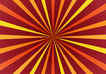 Fondo abstracto de estallido de sol retro con patrón de rayas amarillas, naranjas y rojas