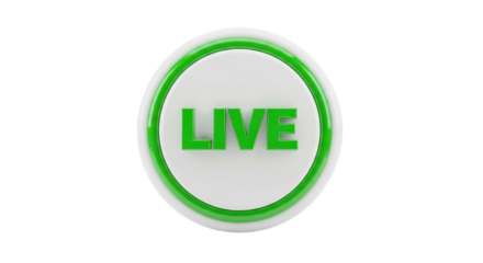 Green and white oval button with the word live displayed prominently isolated on transparent background