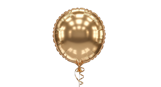 A Shiny Gold Balloon Floats With A Ribbon Against A Black Background With Reflective Highlights Perfect For Celebrations And Events