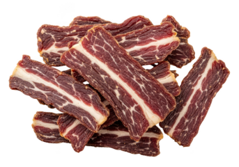 Delicious beef jerky snack closeup with visible texture and marbling