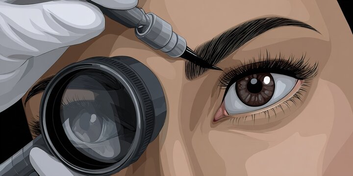Precision eyebrow tattooing process under expert supervision in a beauty studio