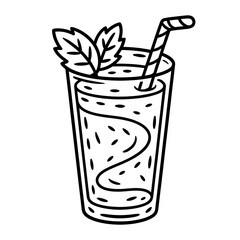 Mojito doodle illustration vector drawing of alcohol drink with mint and straw perfect for summer