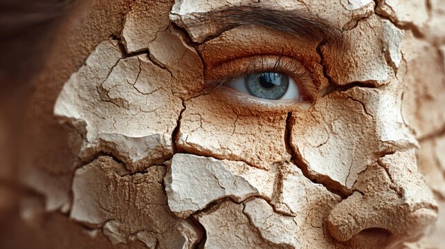 Human face feeling dry cracked desert skin